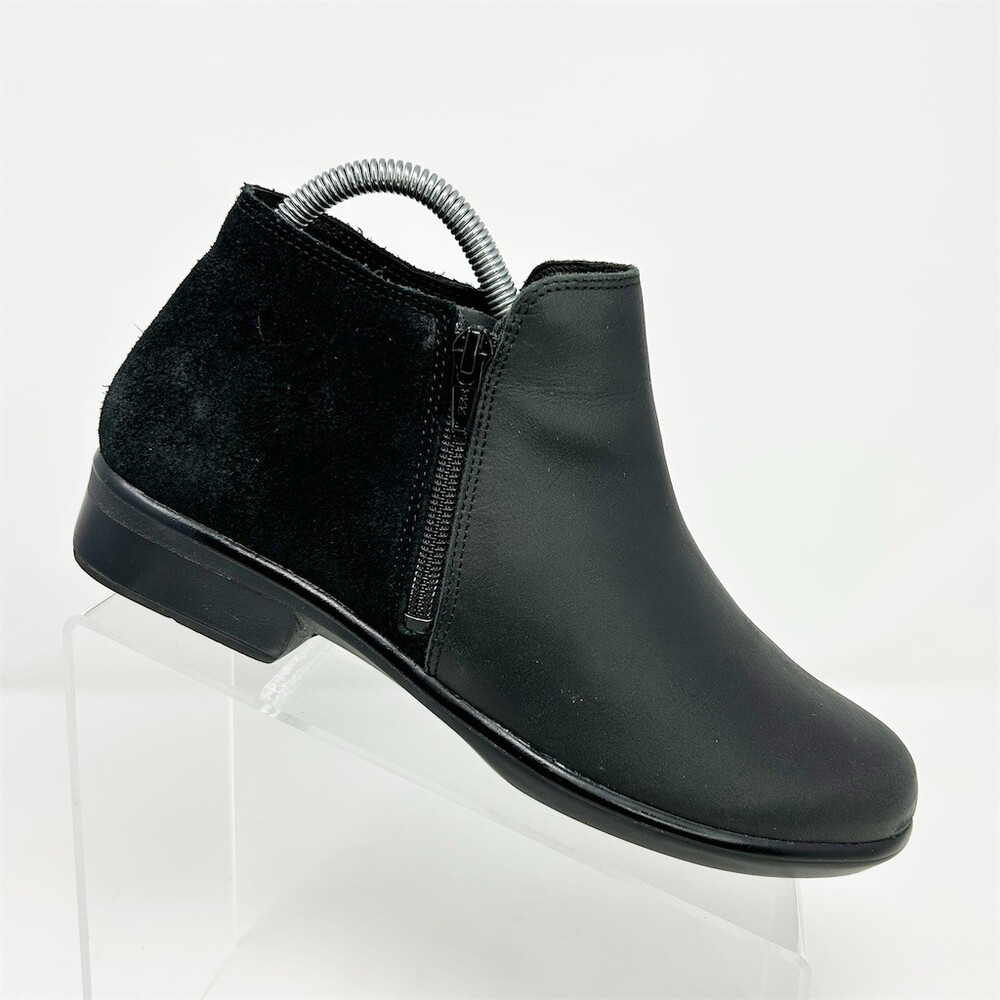 Naot Helm Womens Ankle Booties Black Side Zip Comfort Low Heel Round Toe Size 39